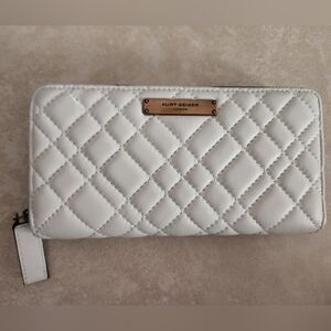 Kurt Geiger Quilted Zip Around Cream Wallet Diamond Design